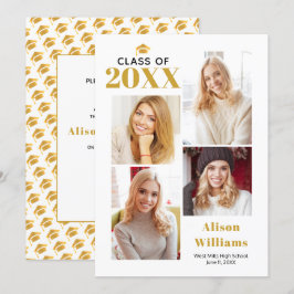 Klass 2025 guld och vit studentmössa party inbjudningar