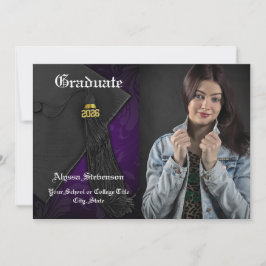 Klass 2025 Lila Tassel Photo Studenten Inbjudningar