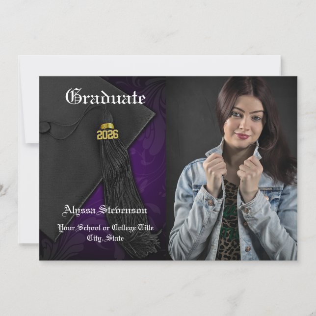 Klass 2025 Lila Tassel Photo Studenten Inbjudningar (Framsida)