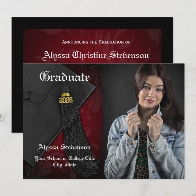 Klass 2025: Röda tejp, märkt Studenten Inbjudningar (Fram/baksida)