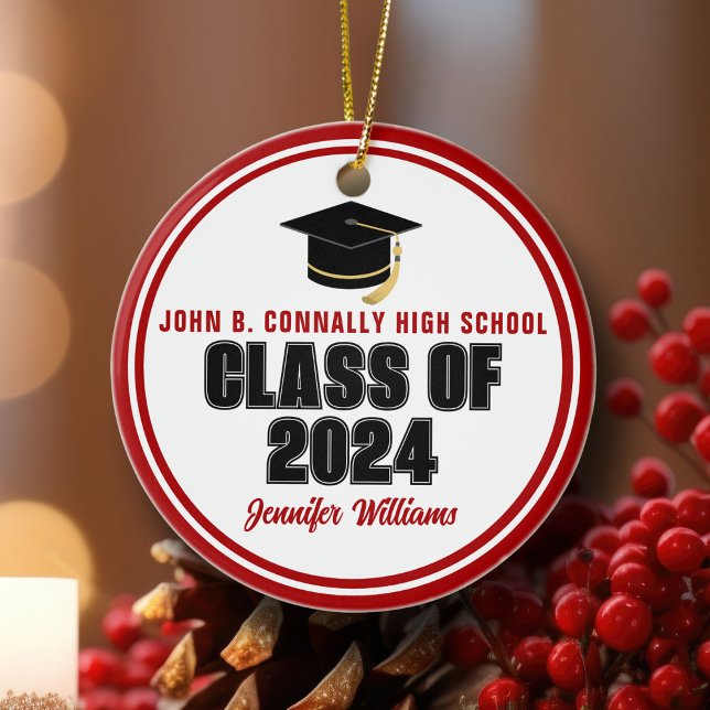 Klass 2025 Röda vita Anpassningsbarna Student jul Julgransprydnad Keramik (Skapare uppladdad)