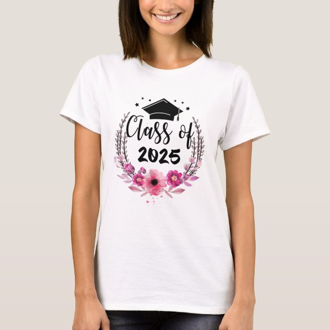 Klass 2025 Roliga Examenblommor T Shirt (Framsida)