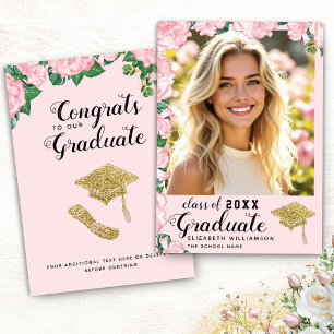 Klass 2025 Rosa Blommigt ett foto Studenten Meddelande