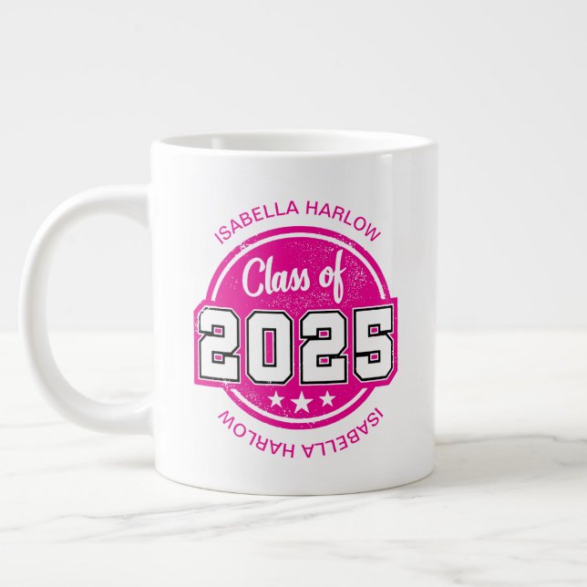 Klass 2025 Rosa Student Namn Jumbo Mugg (Vänster)