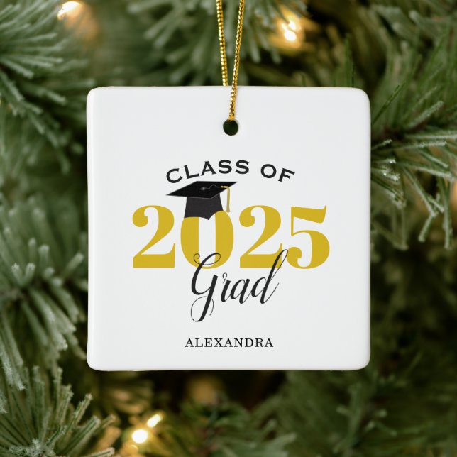 Klass 2025 Student Modern Guld och svart Julgransprydnad Keramik (Träd)