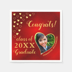 Klass 2025 Student Photo Red & Guld Elegant Pappersservett