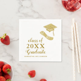 Klass 2025 Student White och Guld Studenten Pappersservett