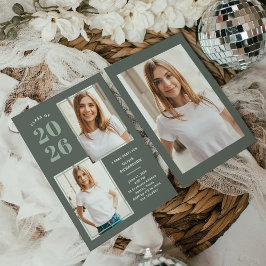 Klass 2025 | Tre Photo Sage Grönt Grad Party Inbjudningar