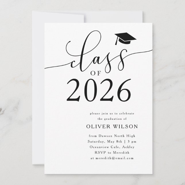 Klass 2025 Vit Studentfest Inbjudningar (Framsida)