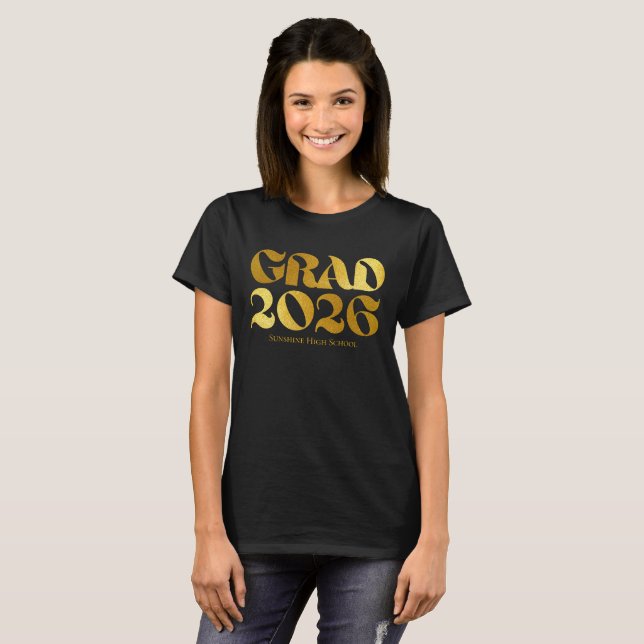 Klass 2026 2 Svart och Guld Typografi T Shirt (Hel framsida)