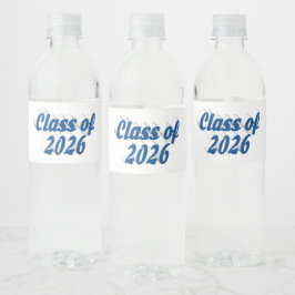 Klass 2026 blå text examen  vattenflaskor etikett