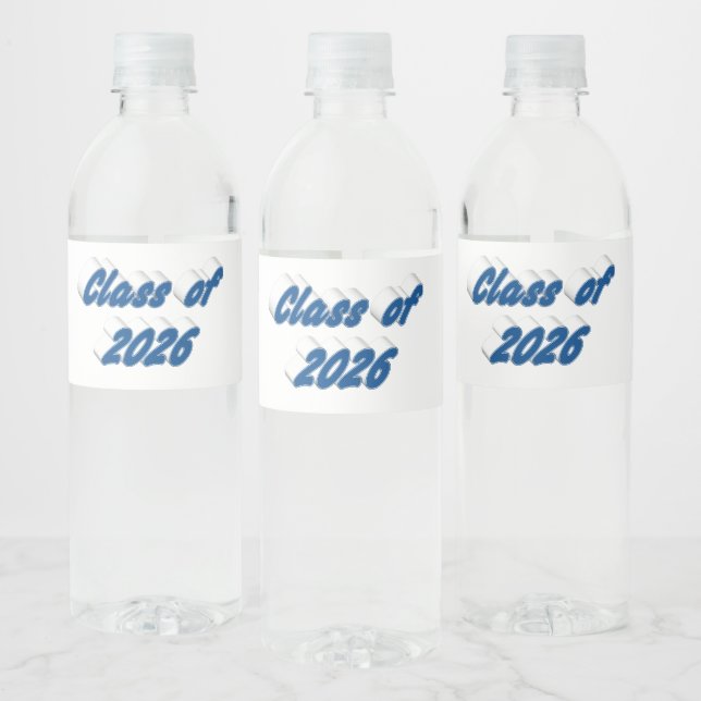 Klass 2026 blå tyoografi examen  vattenflaskor etikett (Flaskor)