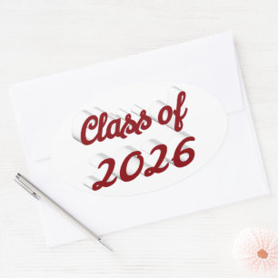 Klass 2026 burgunder skrift examen ovalt klistermärke
