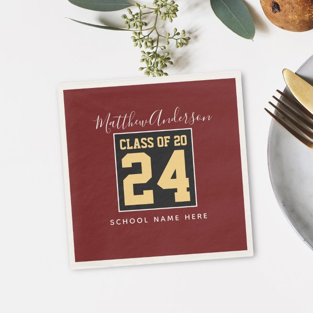 Klass 2026 Burgundy Svart och Guld Examen Pappersservett (Skapare uppladdad)
