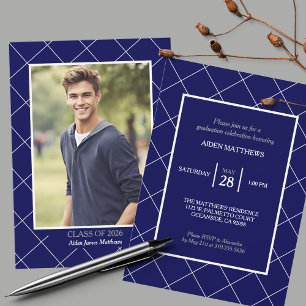 Klass 2026 Classic Navy Blue Fotoexamen Inbjudningar