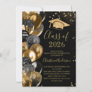 Klass 2026 Elegant guldglitter examen Inbjudningar