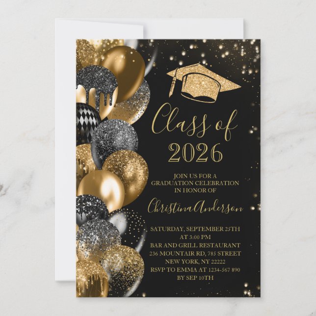 Klass 2026 Elegant guldglitter examen Inbjudningar (Framsida)