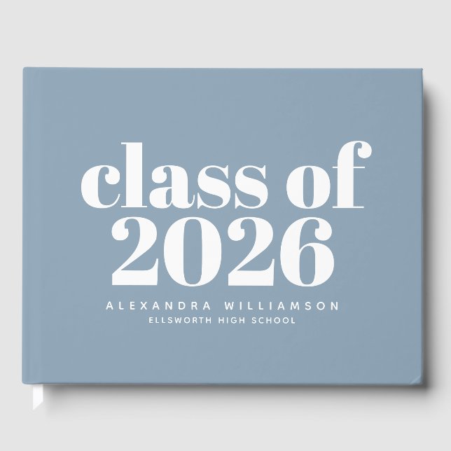 Klass 2026 Enkel Dammig Blå Personlig  Gästböcker (Framsida)