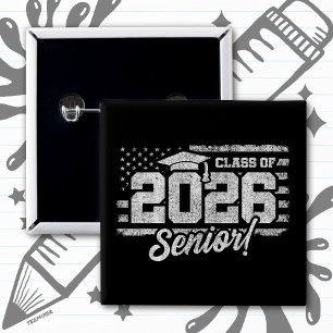 Klass 2026 Examen Amerikansk Flagga Senior 2026 Knapp