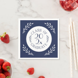 Klass 2026 examen chic navy vit botanisk pappersservett