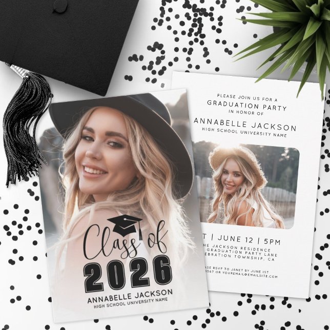 Klass 2026 examenfoto examen inbjudningar (Class Of 2026 Graduate Photo Graduation Invitation)