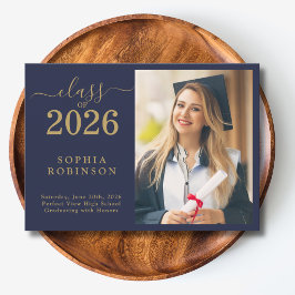 Klass 2026 Foto Blå Guld Examen Meddelande Inbjudningar