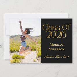 Klass 2026 Foto Svart och Guld Annonsering Inbjudningar