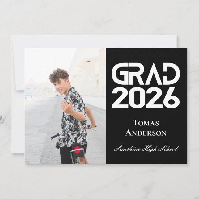 Klass 2026 Foto Svart och Vitt Meddelande Inbjudningar (Framsida)