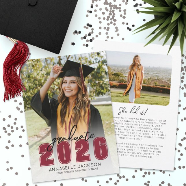 Klass 2026 Fotoexamen Meddelande (Class Of 2025 Graduate Simple Photo Graduation Announcement)