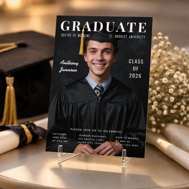 Klass 2026 Fotoinbjudan Inbjudningar (Modern graduation invite with a clean photo layout that feels timeless and elevated.)