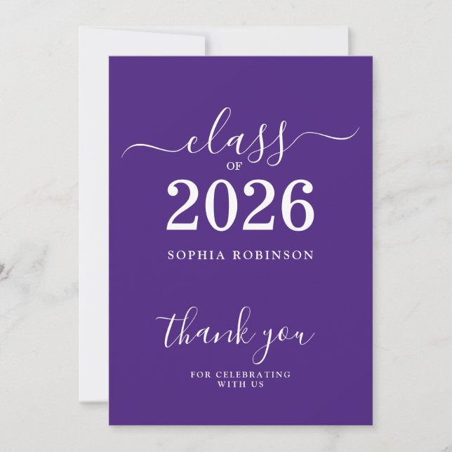 Klass 2026 Grattis Lila Tacksamhetskort Tack Kort (Framsida)