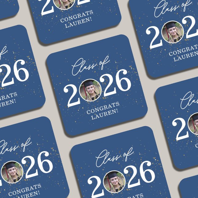 Klass 2026 Guld Glitter Examen Underlägg Papper Kvadrat (Skapare uppladdad)