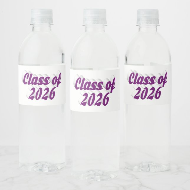 Klass 2026 lila text examen  vattenflaskor etikett (Flaskor)