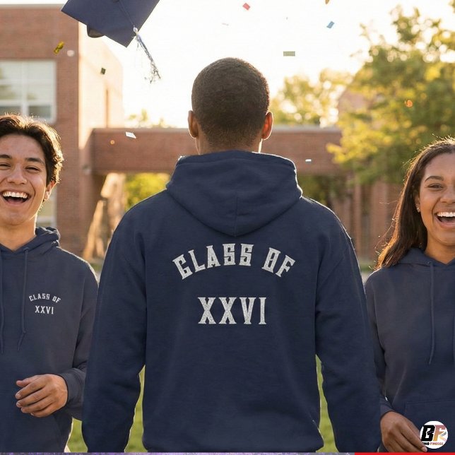 Klass 2026 Navy Broderad Examen  Hoodie (Skapare uppladdad)
