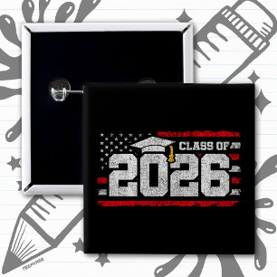 Klass 2026 Patriotisk Examen Senior Flagga Knapp