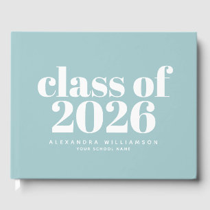 Klass 2026 Retro Soft Blå Personlig Namn Gästböcker