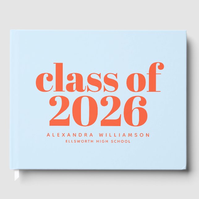 Klass 2026 Retrotypografi Blå Orange Gästböcker (Framsida)