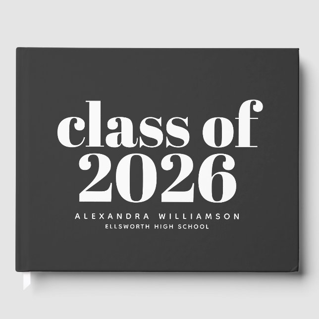 Klass 2026 Retrotypografi Svart Personlig  Gästböcker (Framsida)