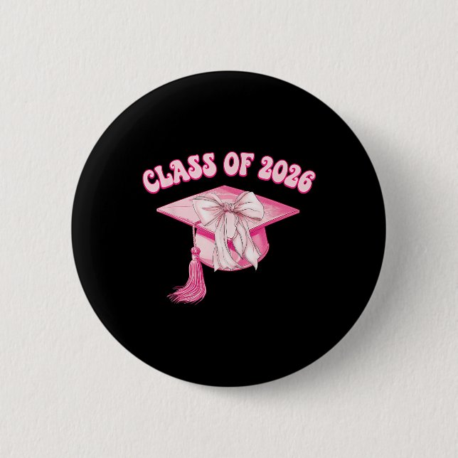 Klass 2026 Rosa Coquette Bow Keps Senior 2026 Exam Knapp (Framsida)