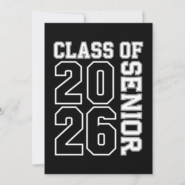 Klass 2026 Senior Svart Och Vit Examen Inbjudningar (Framsida)