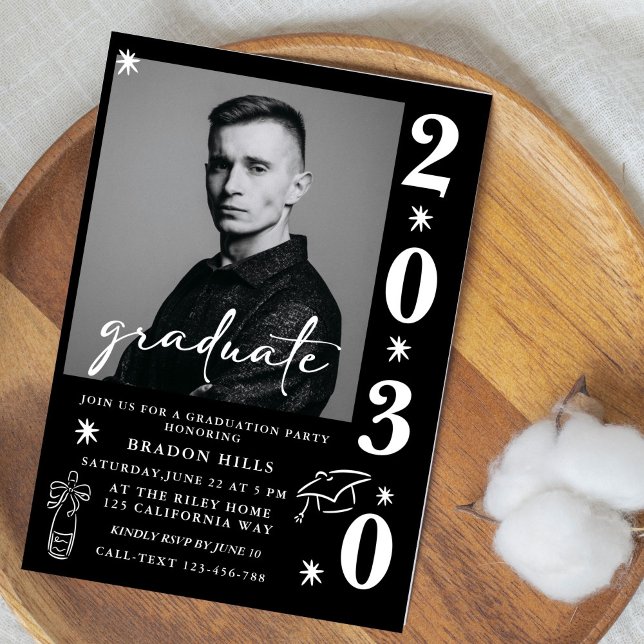 Klass 2026 Studentfest Studentexamen svart vitt Inbjudningar (Skapare uppladdad)