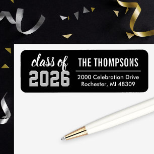 Klass 2026 Svart Grå Examen Returadress Etikett