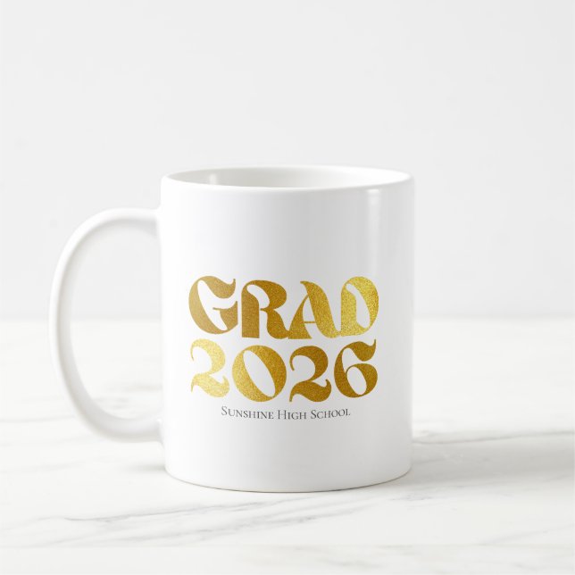 Klass 2026 Svart och Guld Typografi Kaffemugg (Vänster)