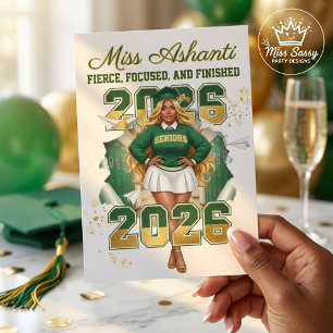 Klass 2026 Svart tjejexamen Grön och guld Kort