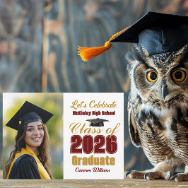 Klass 2026 Vinröd Guld Foto Examen Fest Inbjudningar