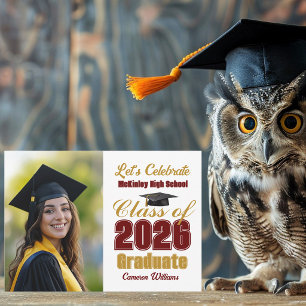 Klass 2026 Vinröd Guld Foto Examen Fest Inbjudningar