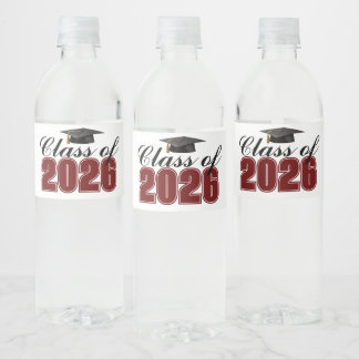 Klass 2026 Vinröd Studentfest Vattenflaskor Etikett
