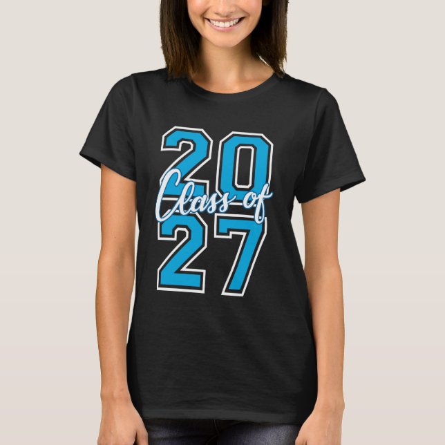Klass 2027 Examen Student Universitet Cyan Vit T Shirt (Framsida)