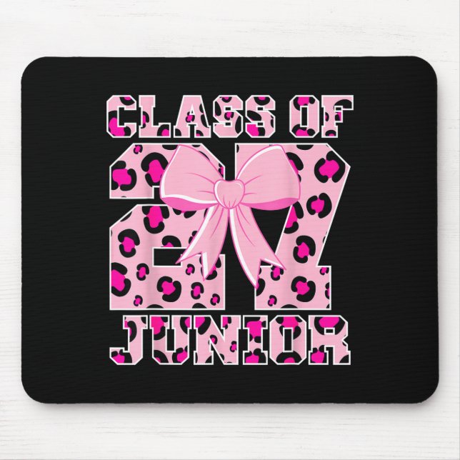 Klass 2027 junior leopard rosa båge flickig hög musmatta (Framsidan)