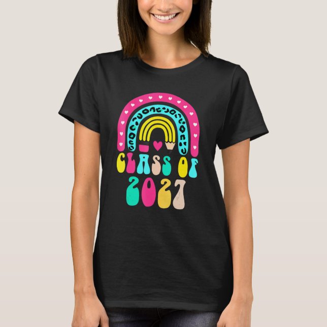 Klass 2027: Rainbow Leopard Back to school Gradu T Shirt (Framsida)
